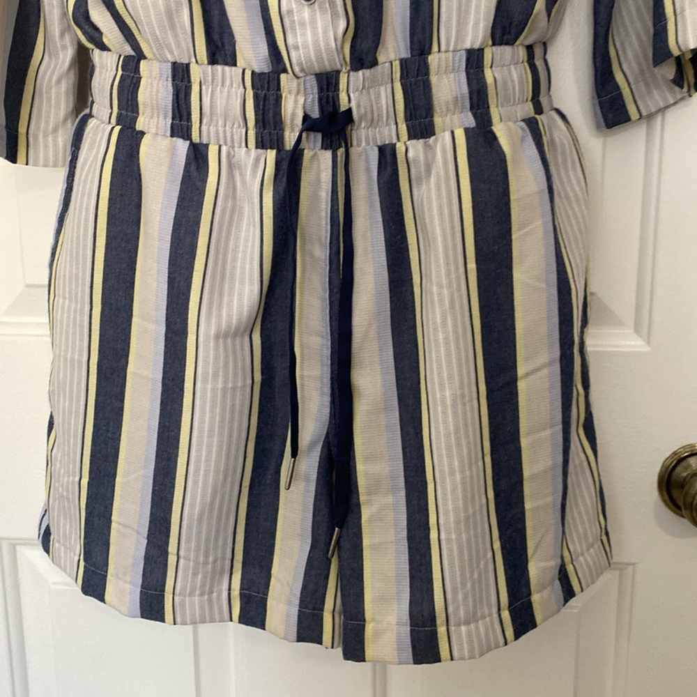 Travis Mathew Lucky Loo Twill Tie Waist Romper Striped - M - Picture 5 of 14